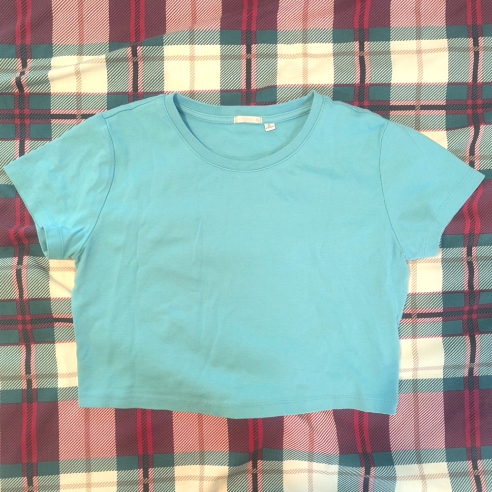 GU Turquoise Cropped Short Sleeve Tee Top XL